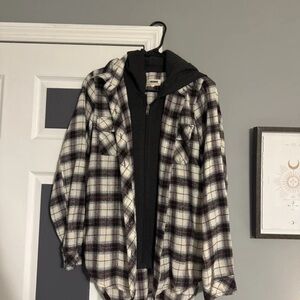 Ci Sono Plaid Utility Jacket with Black Hoodie